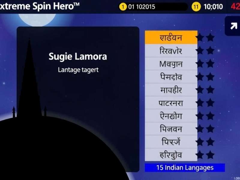 Extreme Spin Hero language selection screen with 15 Indian languages