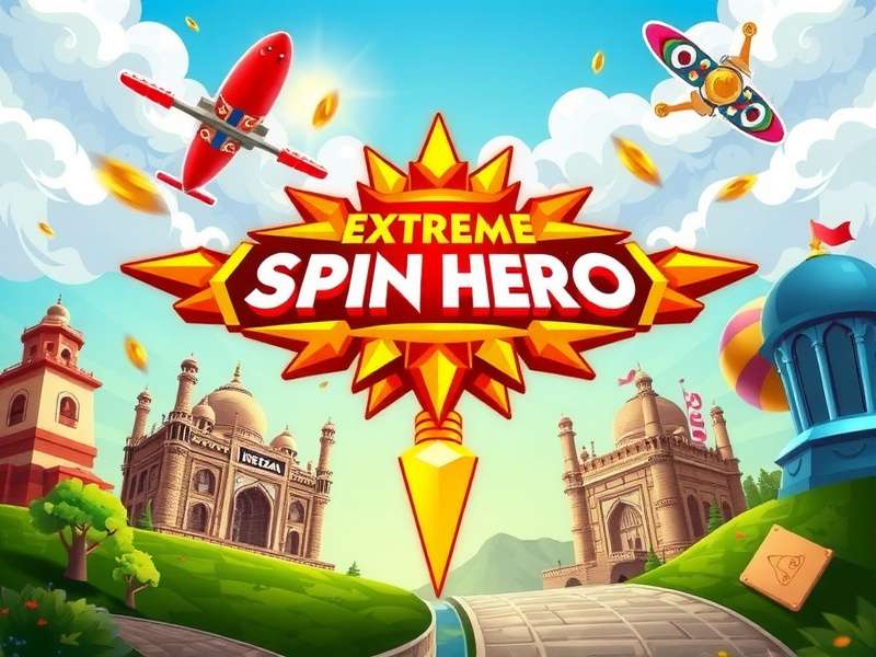 Extreme Spin Hero game banner with Indian landmarks and vibrant spinning characters
